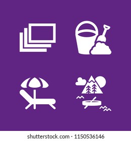 sun icon. 4 sun set with windows, summer, sunbed and forest vector icons for web and mobile app