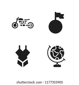 sun icon. 4 sun vector icons set. earth globe, swimsuit and planet icons for web and design about sun theme