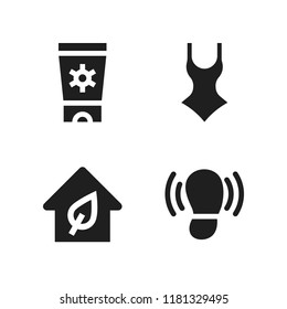 sun icon. 4 sun vector icons set. eco house, footprint and sun cream icons for web and design about sun theme