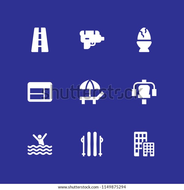 sun icon. 9 sun set with\
building, holiday, beach and skiing vector icons for web and mobile\
app