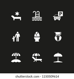 sun icon. 9 sun set with cap, water, father and son and beach vector icons for web and mobile app