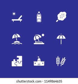 sun icon. 9 sun set with wheat, water, sunbathing and fortress vector icons for web and mobile app