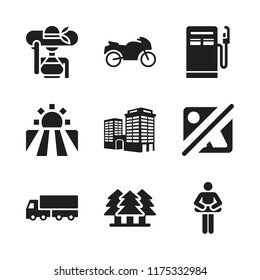 sun icon. 9 sun vector icons set. motorcycle, forest and landscape icons for web and design about sun theme