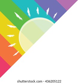 Sun icon abstract on colors of the rainbow background. Border design. Sun icon in doodles style or sun hand-drawn retro style. Environment for earth day. Logo for eco. 