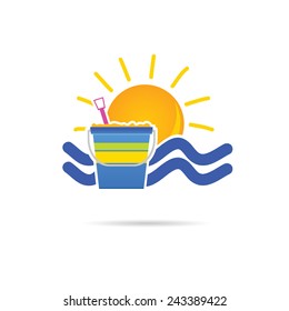 sun icon with beach basket color vector illustration