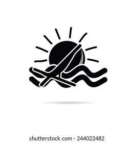 sun icon with beach chair black vector illustration