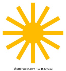 Sun icon with beams  as vector on a isolated background