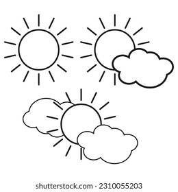 Sun icon. The sun is behind the cloud, the sun is near the cloud. Vector illustration.