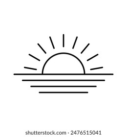 Symbol "Sonne". Schwarze Kontur lineare Silhouette. Bearbeitbare Striche. Horizontale Vorderansicht. Vektorgrafik Einfache flache grafische Darstellung. Isoliertes Objekt auf weißem Hintergrund. Isolieren.