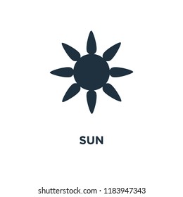 Sun icon. Black filled vector illustration. Sun symbol on white background. Can be used in web and mobile.