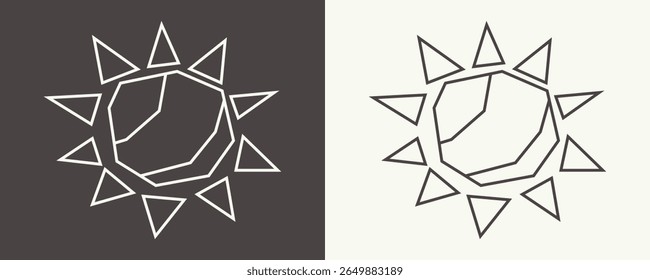 Sun Icon in Black Line Art and White Line Art Cutout Style