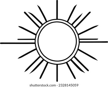 Icono de sol dibujo de línea negra o doodle logo símbolo de luz solar símbolo del tiempo elemento de la luz vectorial ilustración