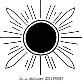Sun icon black line drawing or doodle logo sunlight sign symbol weather element vector illustration