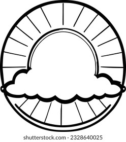 Sun icon black line drawing or doodle logo sunlight sign symbol weather clouds element cartoon style vector illustration