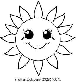 Sun icon black line drawing or doodle logo sunlight sign symbol weather element cartoon style vector illustration