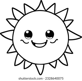 Sun icon black line drawing or doodle logo sunlight sign symbol weather element cartoon style vector illustration