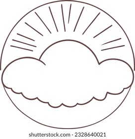 Sun icon black outline drawing or doodle logo sunlight sign symbol weather clouds element cartoon style vector illustration