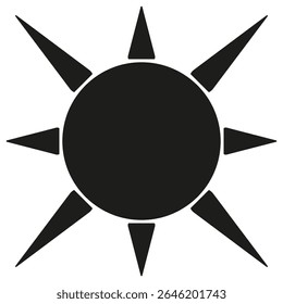 Sun icon. Black sun rays. Solar energy symbol. Vector illustration shape.