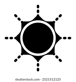 Silueta negra del icono del sol. estilo del glifo. Aislado en el fondo blanco