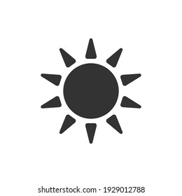 Sun icon. Black sun silhouette. Warm weather symbol. Vector isolated on white.