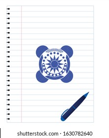 sun icon blue ink pen emblem. Vector Illustration. Detailed.