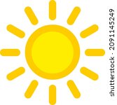 Sun icon. Bright yellow sol symbol with rays in childish simple style