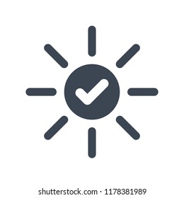 Sun icon, brightness, electric, light concept icon with check sign. Sun icon and approved, confirm, done, tick, completed symbol