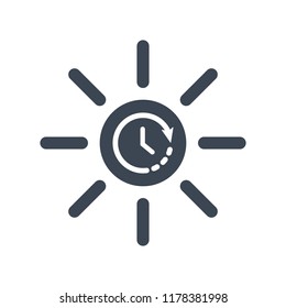 Sun icon, brightness, electric, light concept icon with time sign. Sun icon and countdown, deadline, schedule, planning symbol