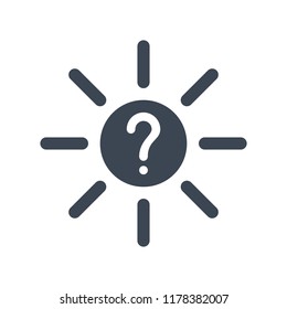 Sun icon, brightness, electric, light concept icon with question mark. Sun icon and help, how to, info, query symbol