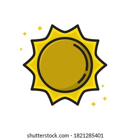 Sun Icon Cartoon Filled Line Style. Sunlight Nature Summer Logo Vector Illustration. Sunshine Sticker Design