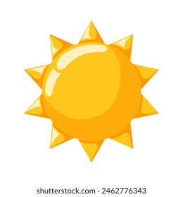 Sun icon in cartoon style. Weather logo for apps, nursery and childrens design. Vector illustration isolated on a white background.