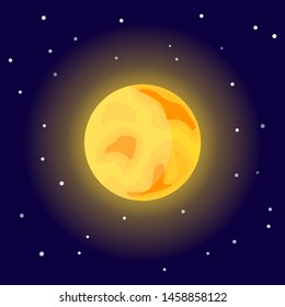 Sun icon. Cartoon vector illustration on the cosmic background.