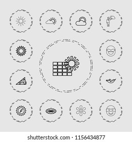 Sun icon. collection of 13 sun outline icons such as woman in hammock, solar energy, ninja, solar panel. editable sun icons for web and mobile.