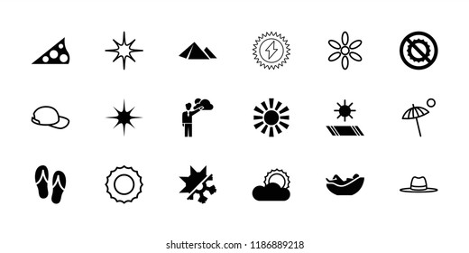 Sun icon. collection of 18 sun filled and outline icons such as no brightness, star, cold and hote mode, hat, umbrella, baseball cap. editable sun icons for web and mobile.