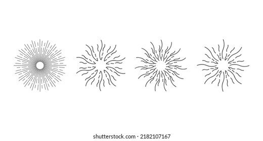 Design der Sonnensymbolkollektion, abstrakte Sonnenstrahlen. Vektorgrafik einzeln.