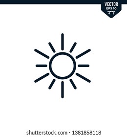Sun icon collection in outlined or line art style, editable stroke vector