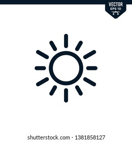 Sun icon collection in outlined or line art style, editable stroke vector