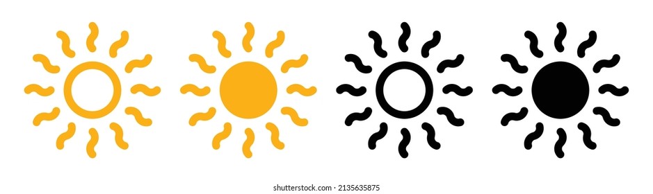 Kollektion von Sun-Symbolen. Sonnige Ikone gesetzt Vektorgrafik.