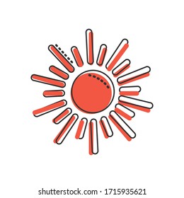 Sun icon in comic style. Sunlight cartoon sign vector illustration on white isolated background. Daylight splash effect business concept.