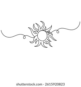 Sun  icon   continuous one line drawing of outline vector illustration