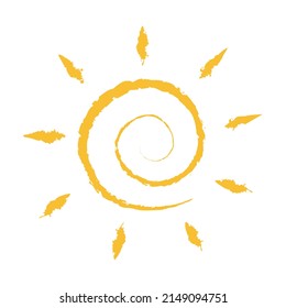 Sun icon. Depicted as a spiral with sunbeams. Orange color. Vector illustration.