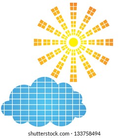 Sun icon and design element. Vector symbol isolated on white.