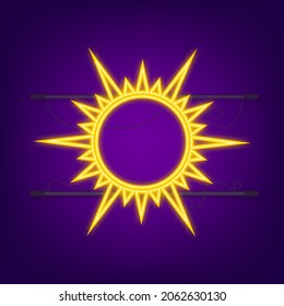 Sun icon doodles isolated on blue background. Summes season. Sun neon