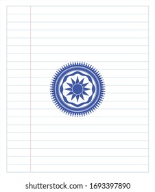 sun icon draw with pen effect. Blue ink. Vector Illustration. Detailed.