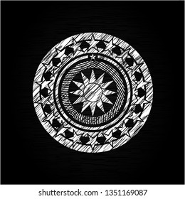 sun icon drawn chalk emblem, retro style, chalk or chalkboard texture