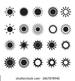sun icon and flame set. sun button symbol vector isolated on white background