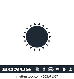 Sun icon flat. Black pictogram on white background. Vector illustration symbol and bonus button