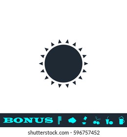 Sun icon flat. Black pictogram on white background. Vector illustration symbol and bonus button