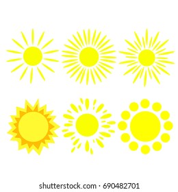Sun icon flat design. Sun icons set, vector illustration.