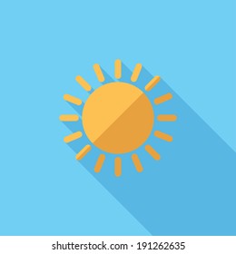 Sun icon. Flat design style modern vector illustration. Isolated on stylish color background. Flat long shadow icon. Elements in flat design.